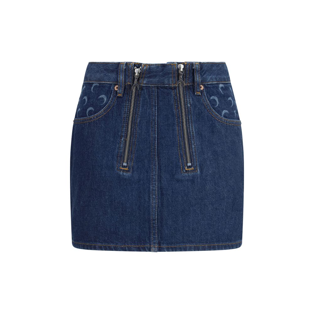 Blue cotton mini skirt by Marine Serre featuring a sleek, fitted design and subtle stitching details.