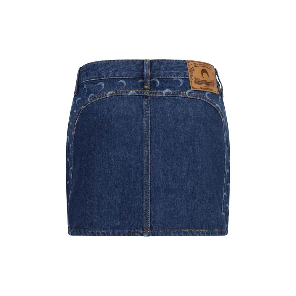 Blue cotton mini skirt by Marine Serre featuring a fitted waist and stylish design, perfect for casual or trendy outfits.