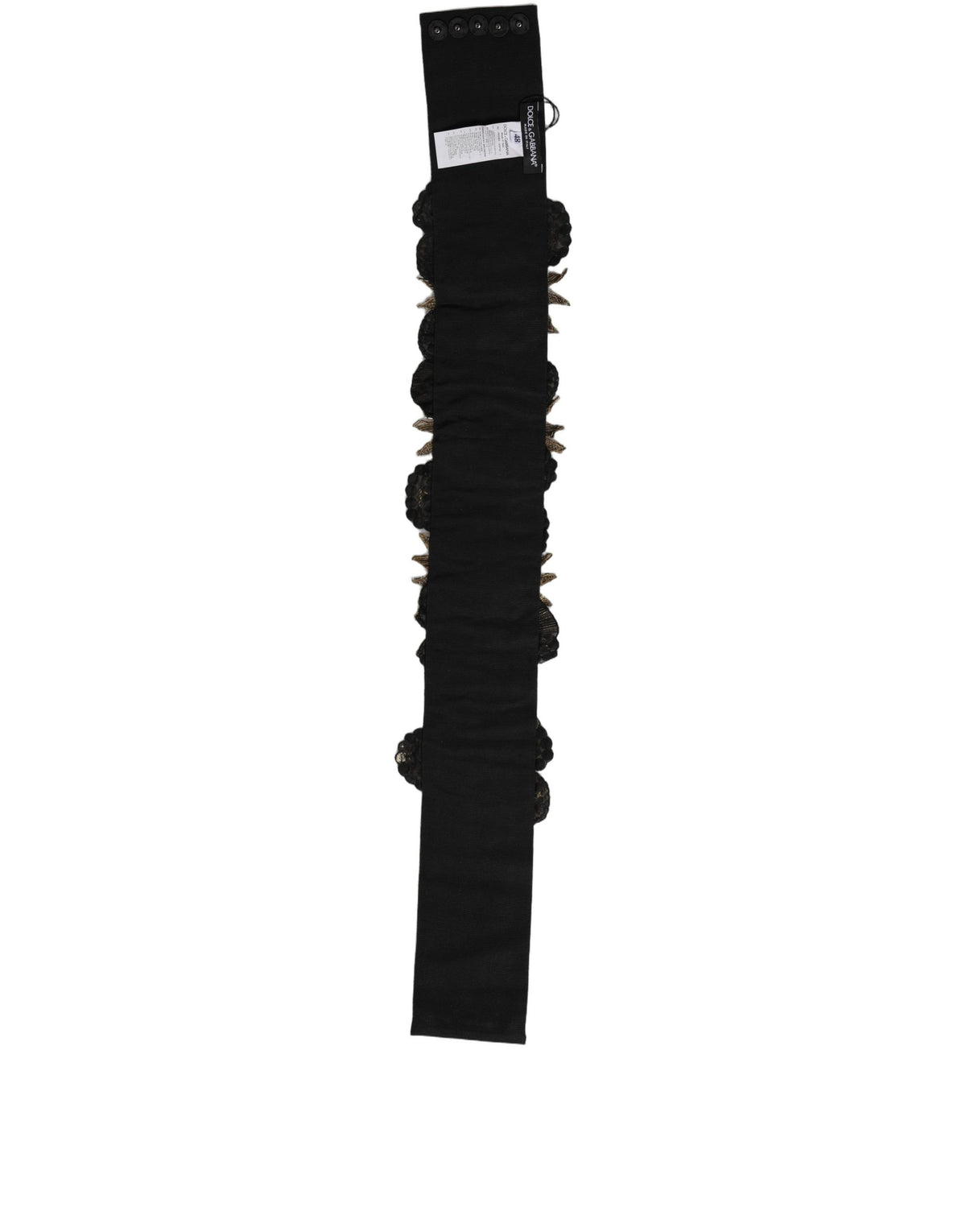 Dolce & Gabbana Black Gold Tone Crystal Brass Flower Brooches Belt - Eljoys Fashion 