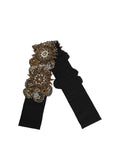 Dolce & Gabbana Black Gold Tone Crystal Brass Flower Brooches Belt - Eljoys Fashion 