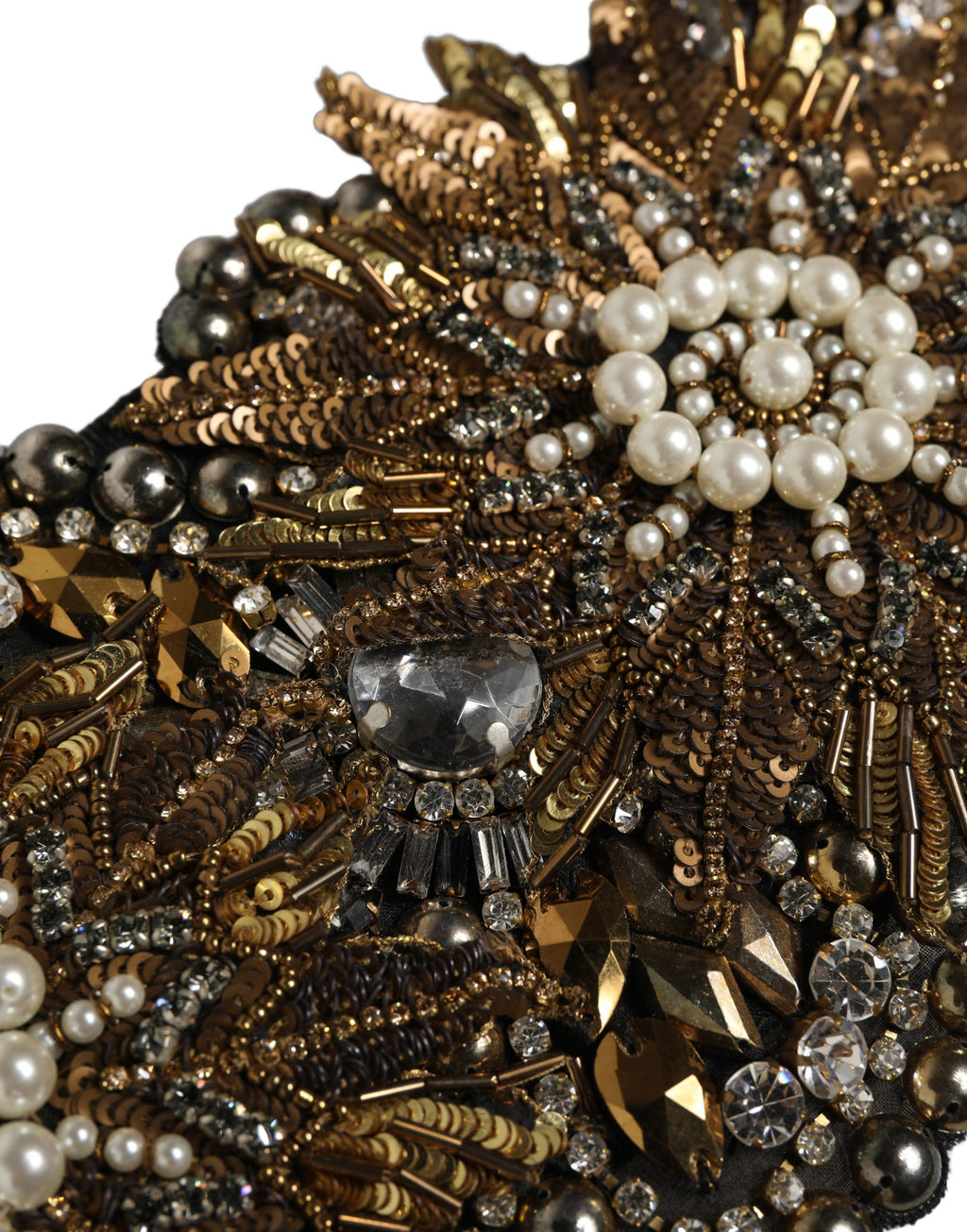 Dolce & Gabbana Black Gold Tone Crystal Brass Flower Brooches Belt - Eljoys Fashion 