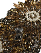 Dolce & Gabbana Black Gold Tone Crystal Brass Flower Brooches Belt - Eljoys Fashion 