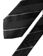 Dolce & Gabbana Dark Gray White Stripes 100% Silk Adjustable Men Necktie Tie