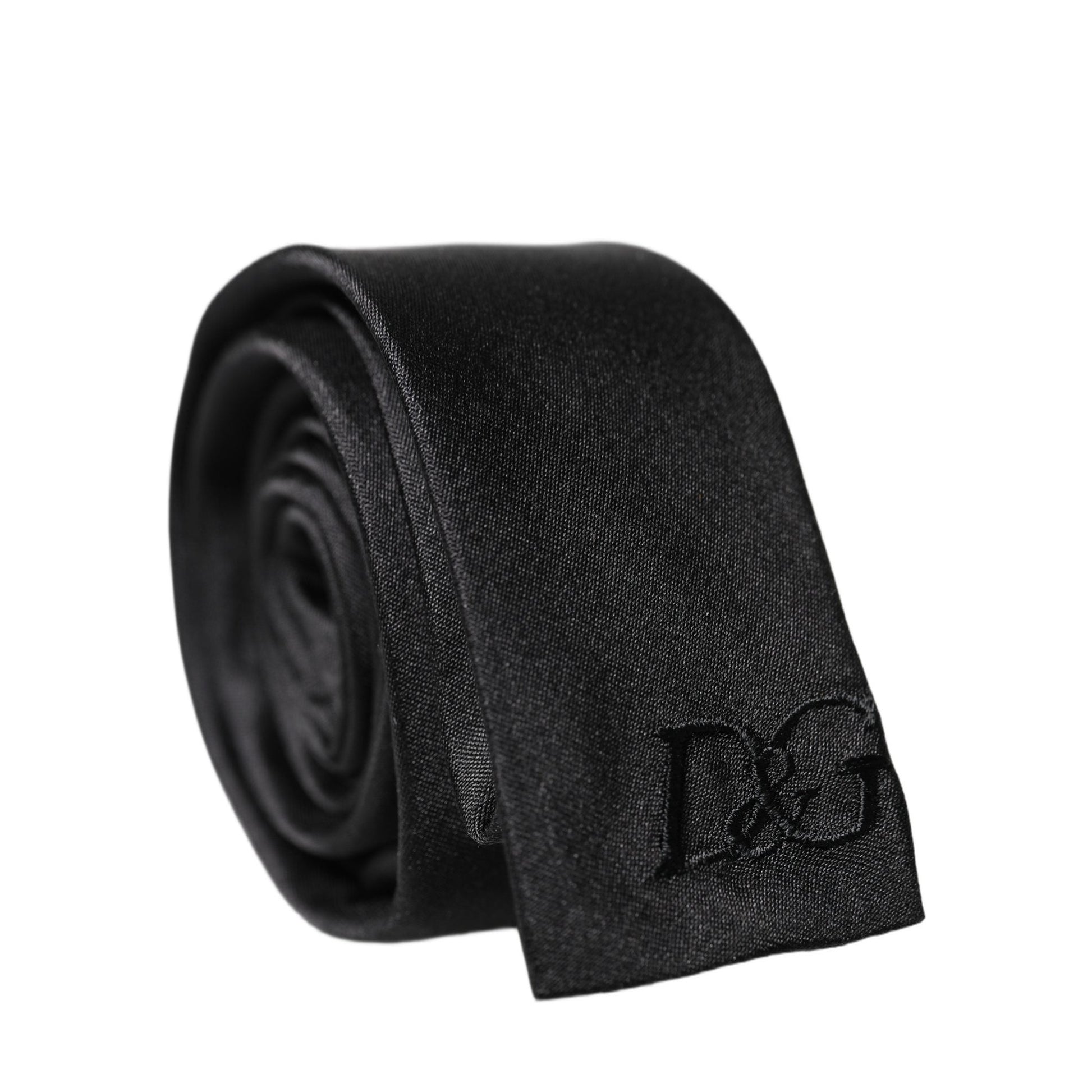 Dolce & Gabbana Black D&G Embroidery Silk Adjustable Men Necktie Tie