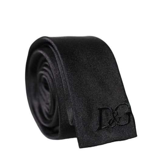 Dolce & Gabbana Black D&G Embroidery Silk Adjustable Men Necktie Tie