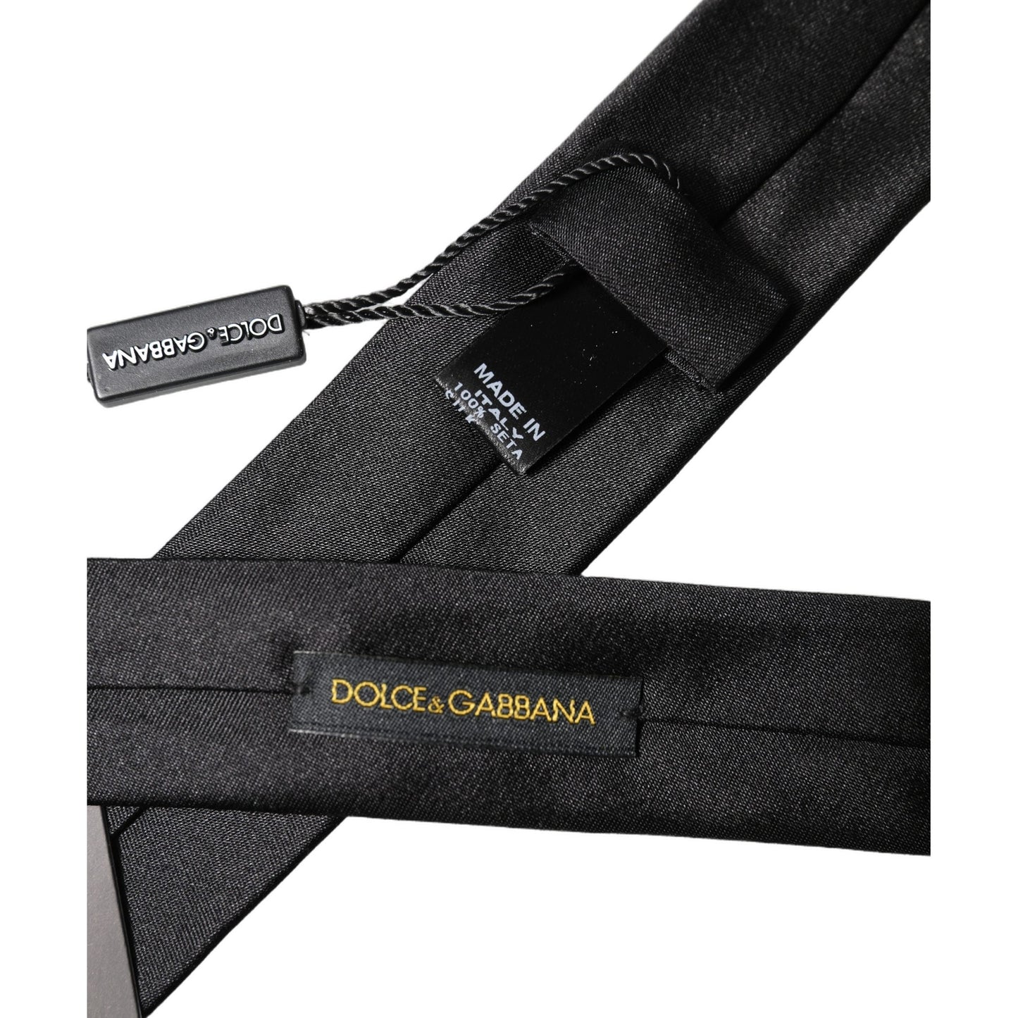 Dolce & Gabbana Black D&G Embroidery Silk Adjustable Men Necktie Tie