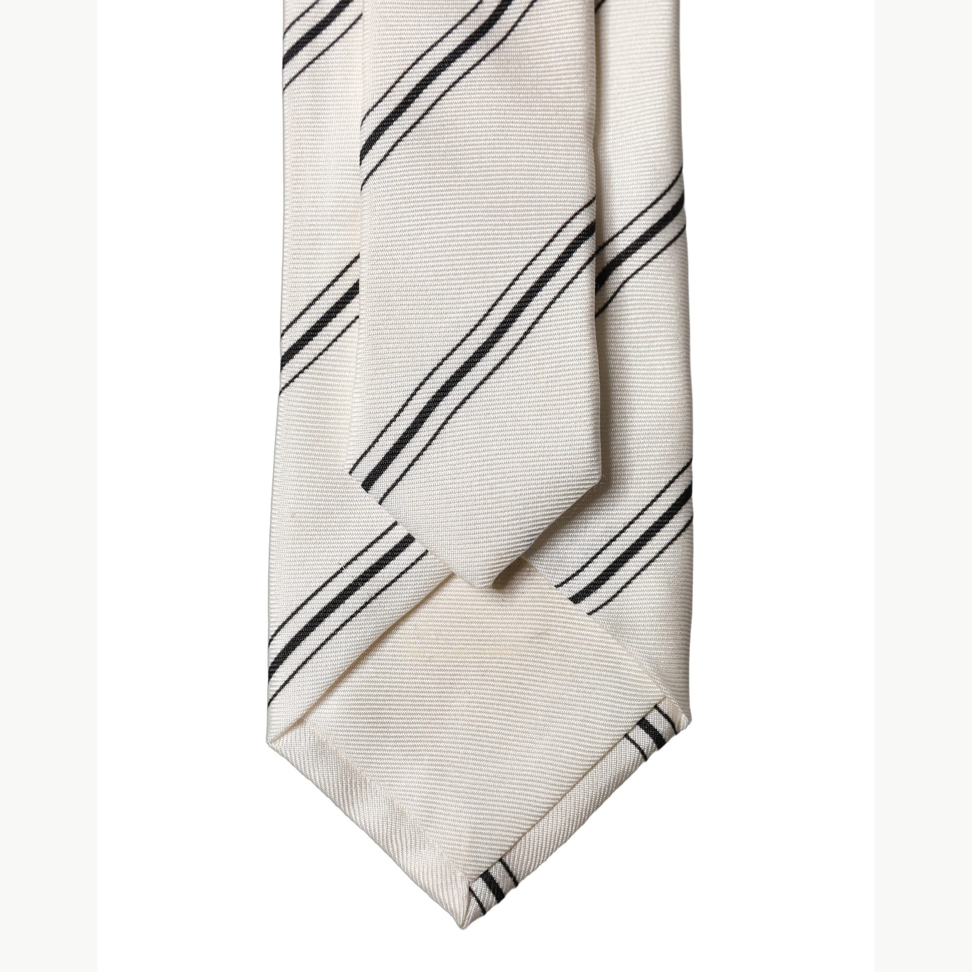 Dolce & Gabbana Beige Black Stripes 100% Silk Adjustable Men Necktie Tie