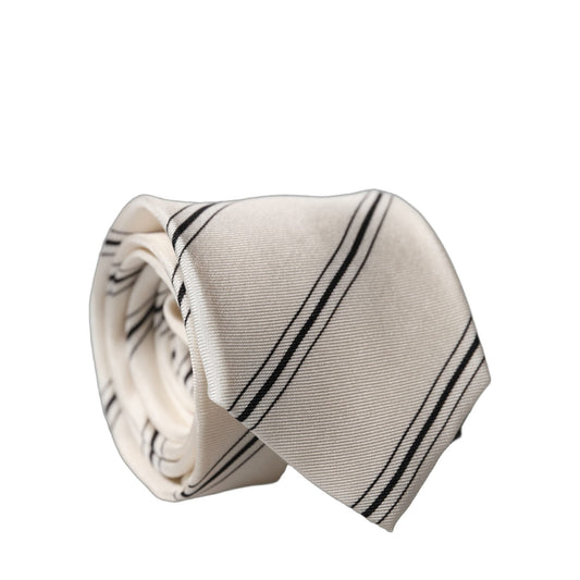 Dolce & Gabbana Beige Black Stripes 100% Silk Adjustable Men Necktie Tie