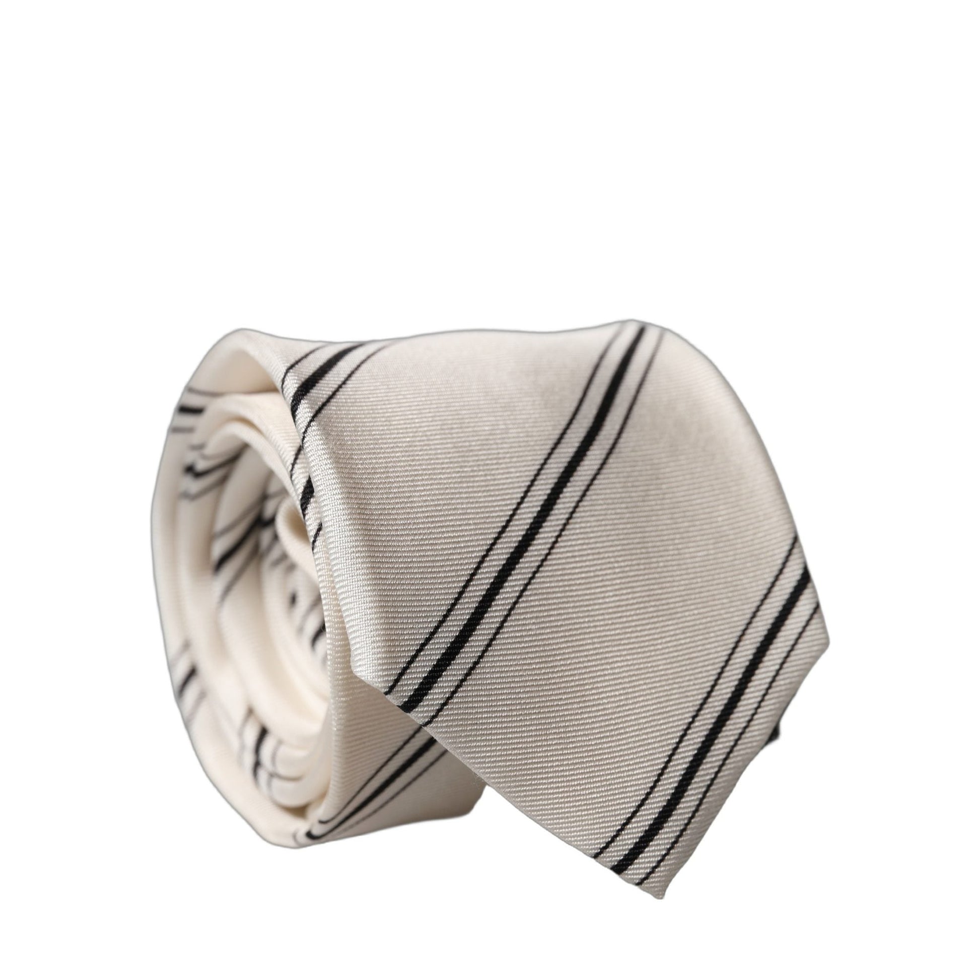 Dolce & Gabbana Beige Black Stripes 100% Silk Adjustable Men Necktie Tie