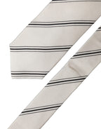 Dolce & Gabbana Beige Black Stripes 100% Silk Adjustable Men Necktie Tie