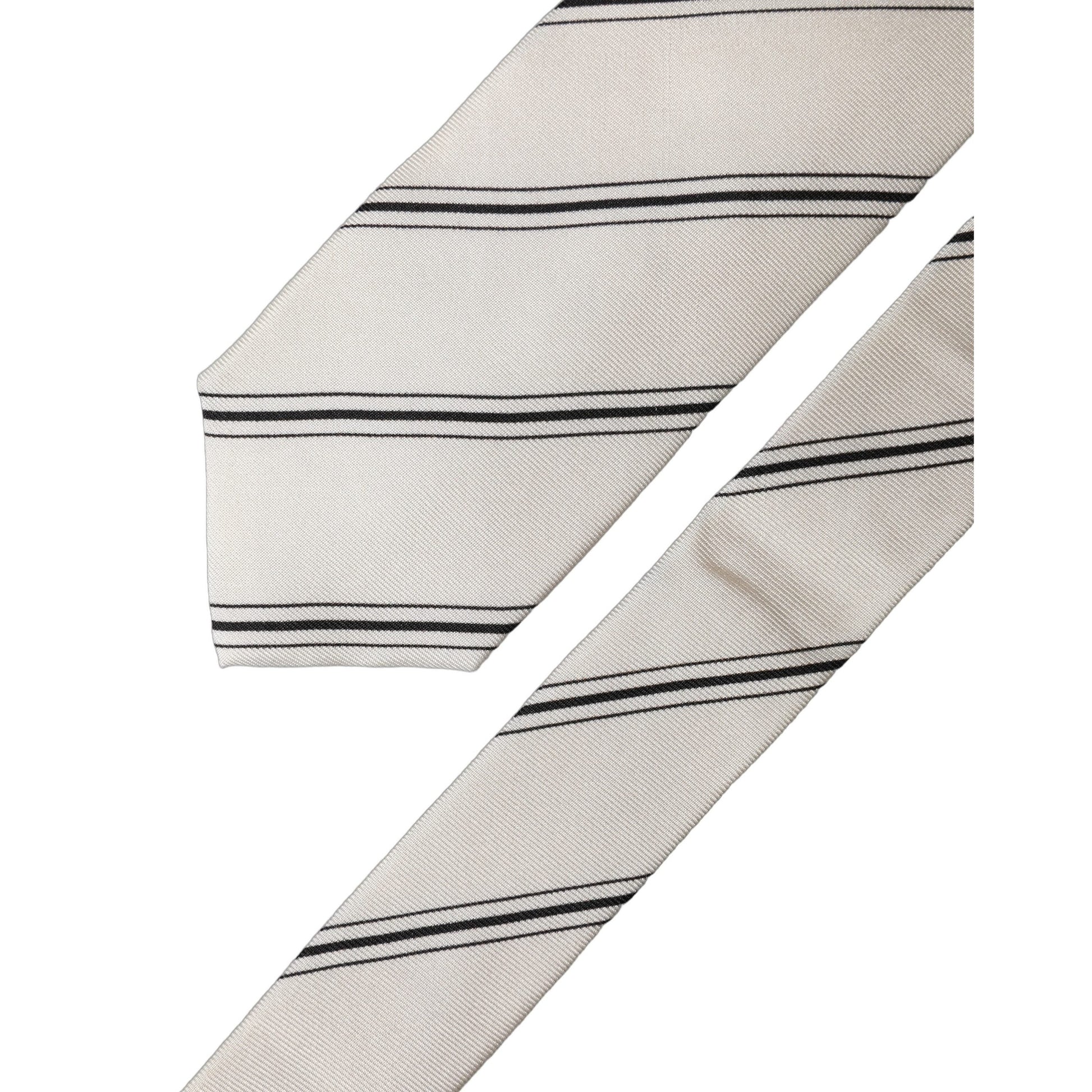 Dolce & Gabbana Beige Black Stripes 100% Silk Adjustable Men Necktie Tie