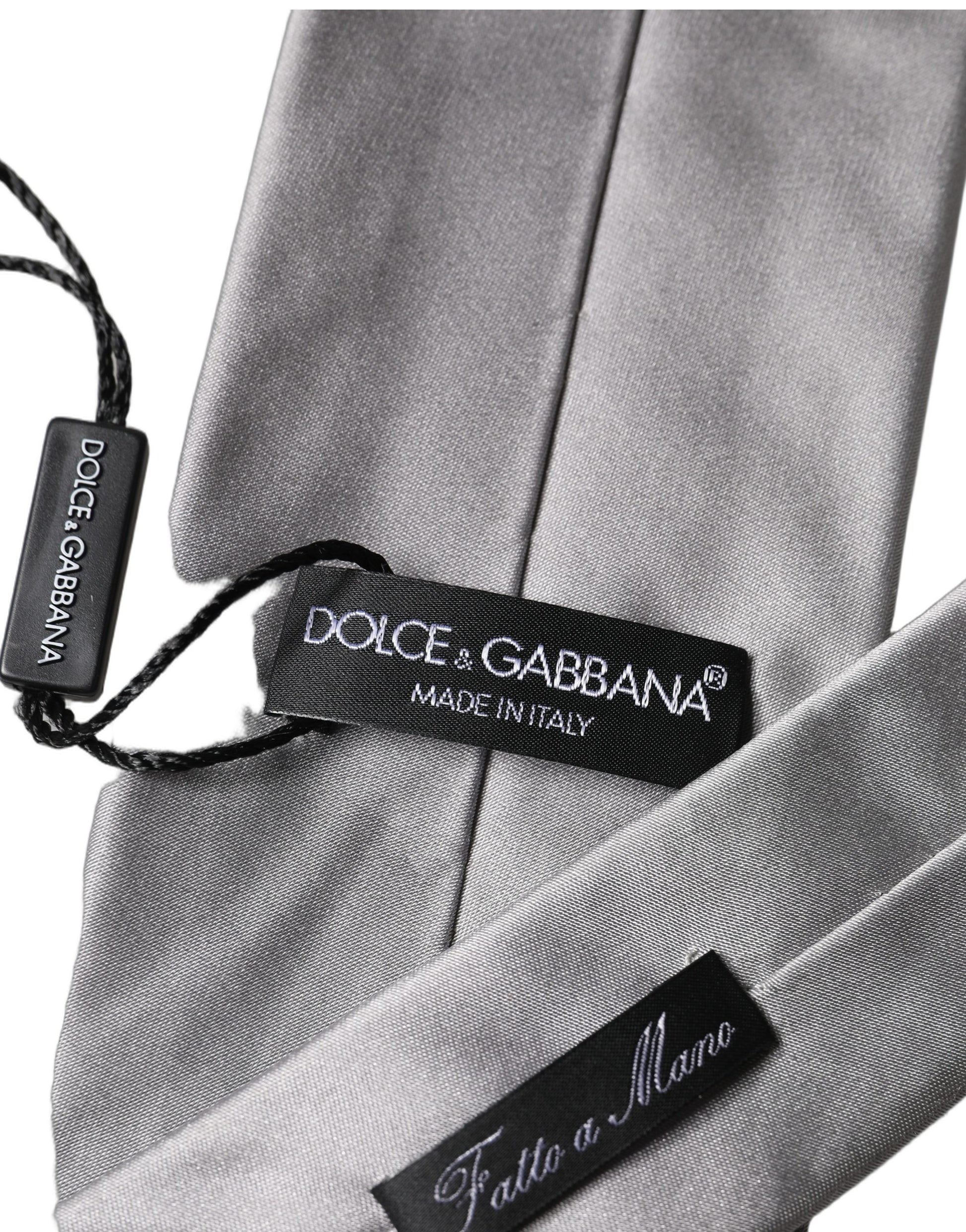 Dolce & Gabbana Gray Satin 100% Silk Adjustable Men Tied Necktie Tie