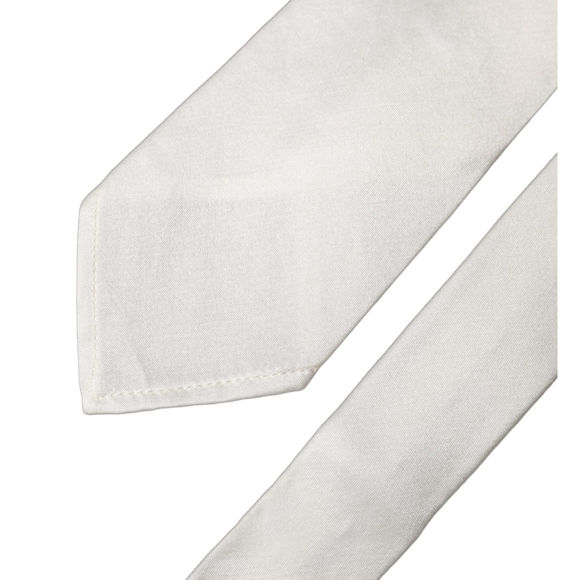 Dolce & Gabbana White Solid Silk Blend Adjustable Men Tied Necktie Tie