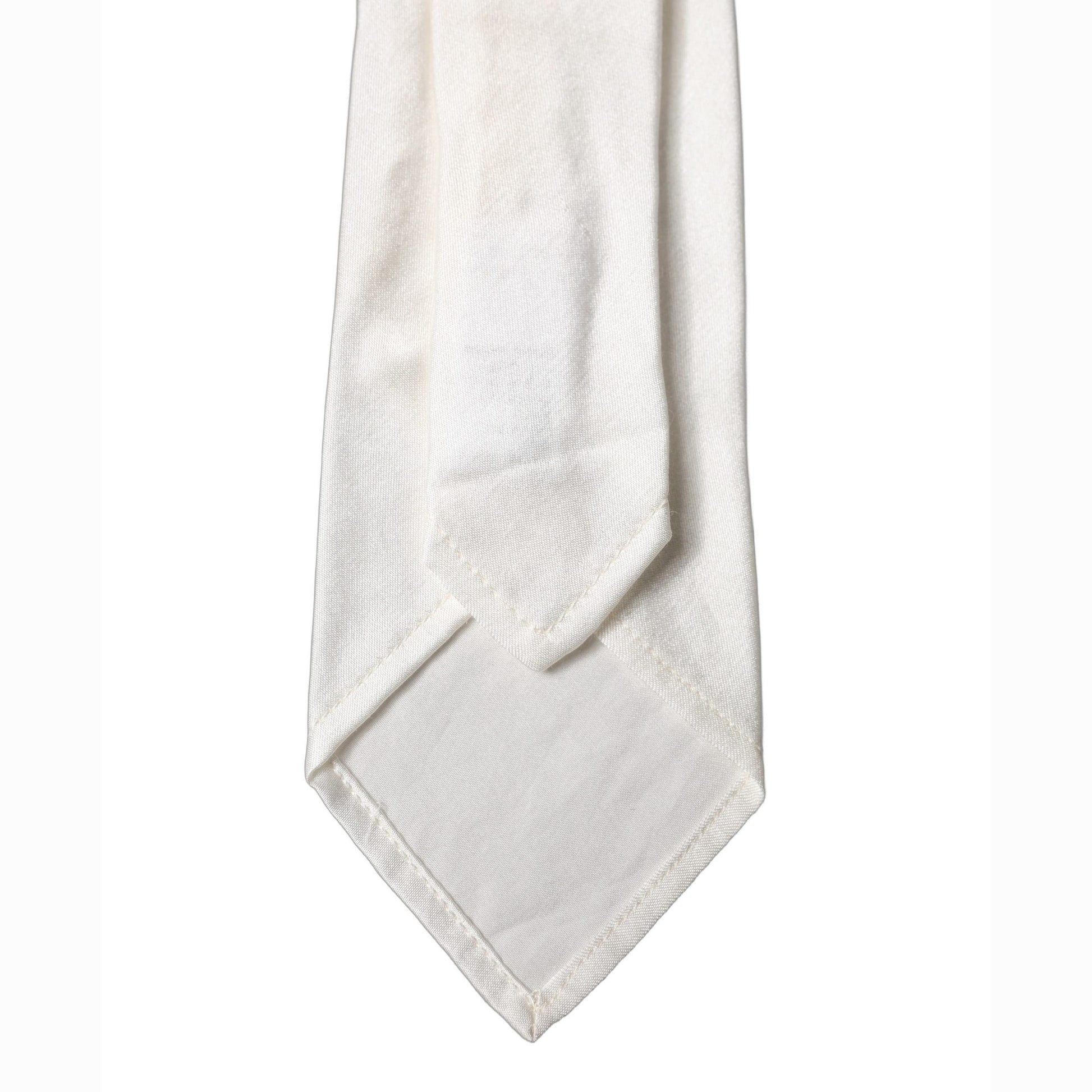 Dolce & Gabbana White Solid Silk Blend Adjustable Men Tied Necktie Tie