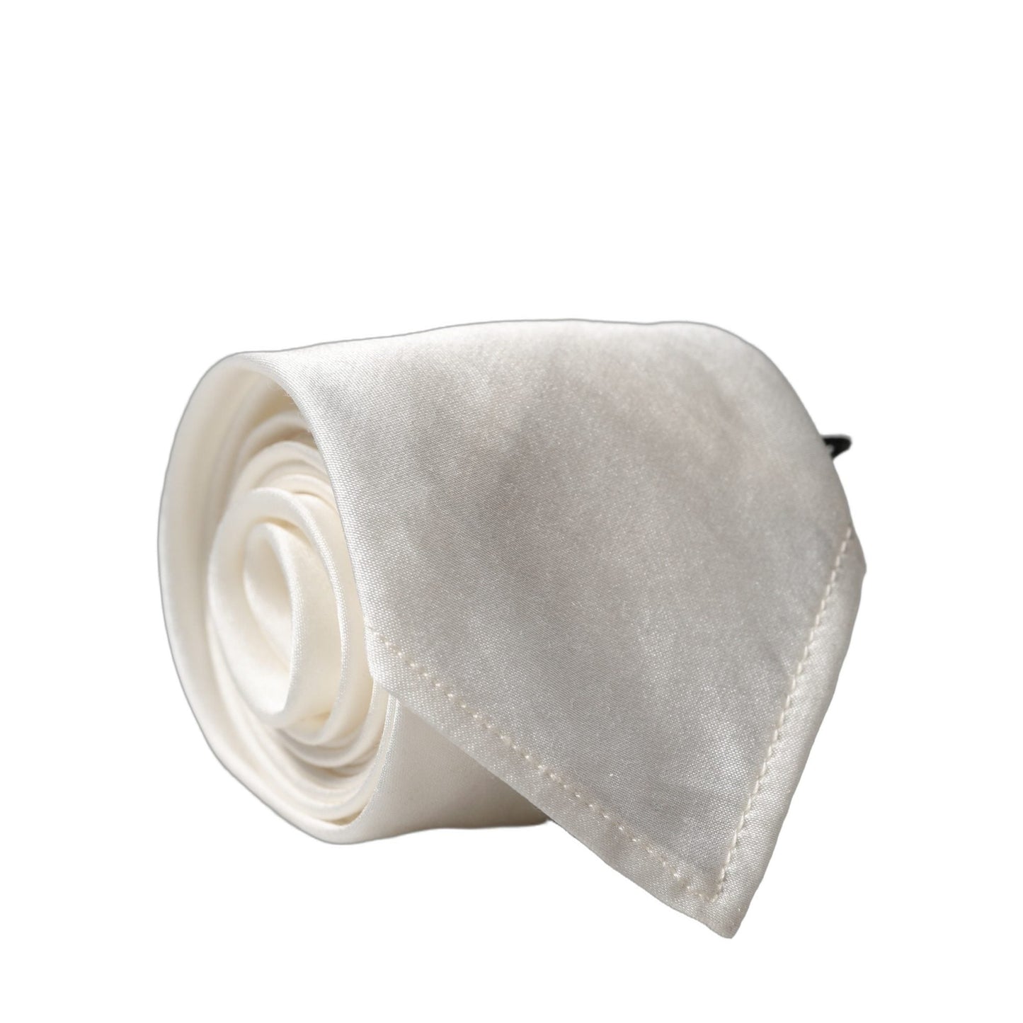 Dolce & Gabbana White Solid Silk Blend Adjustable Men Tied Necktie Tie