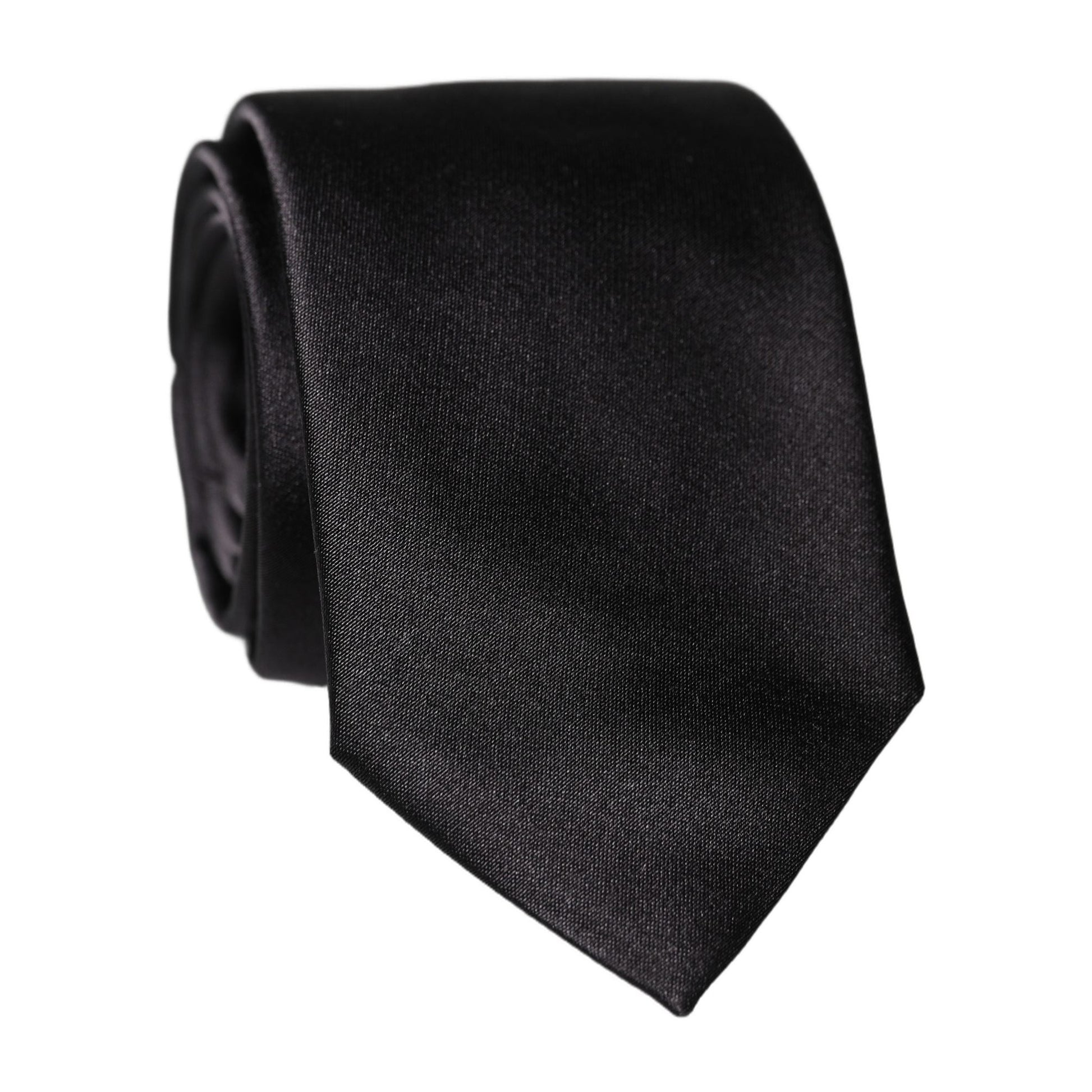 Dolce & Gabbana Black Solid 100% Silk Adjustable Men Tied Necktie Tie
