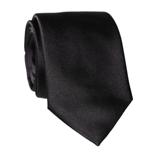 Dolce & Gabbana Black Solid 100% Silk Adjustable Men Tied Necktie Tie