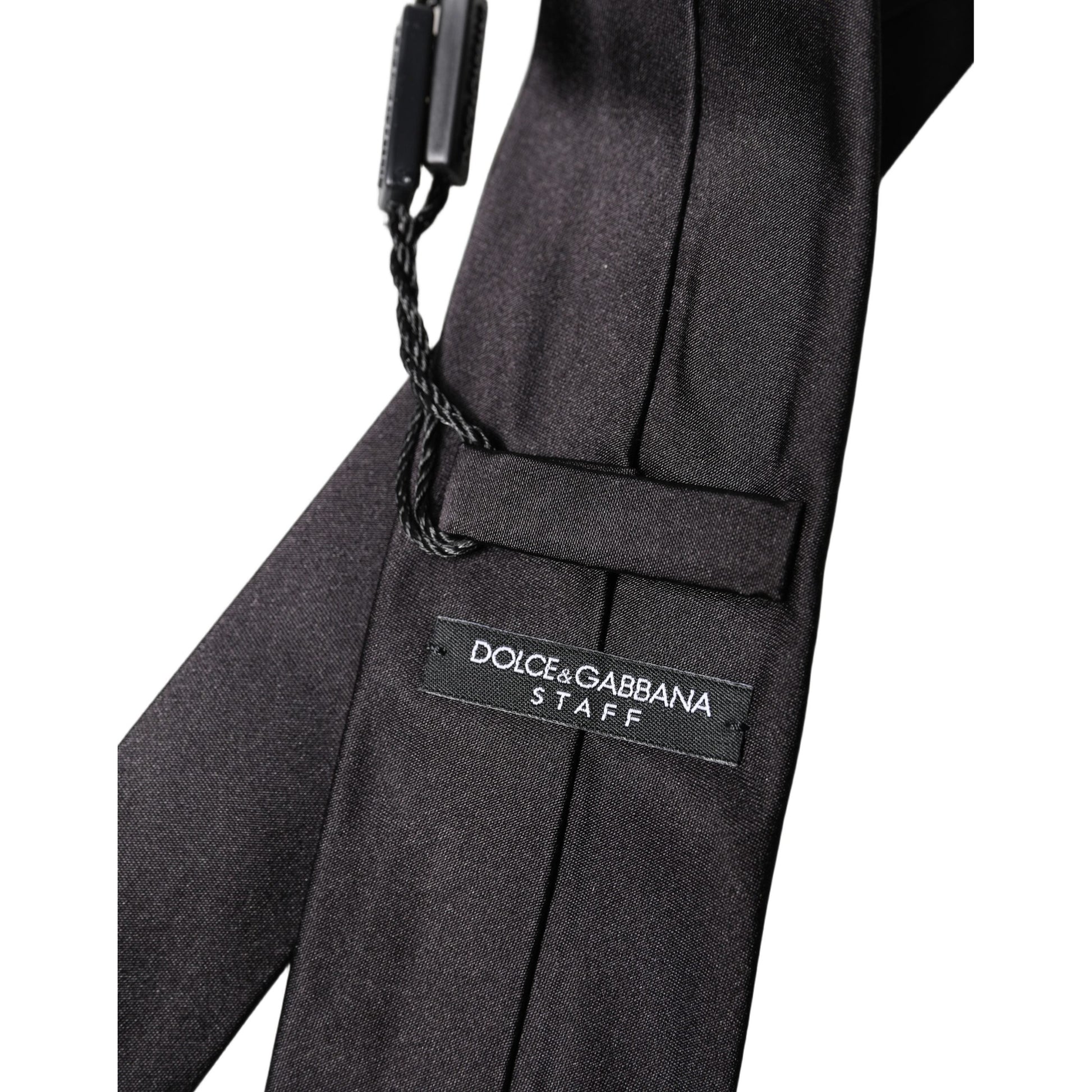 Dolce & Gabbana Black Solid 100% Silk Adjustable Men Tied Necktie Tie