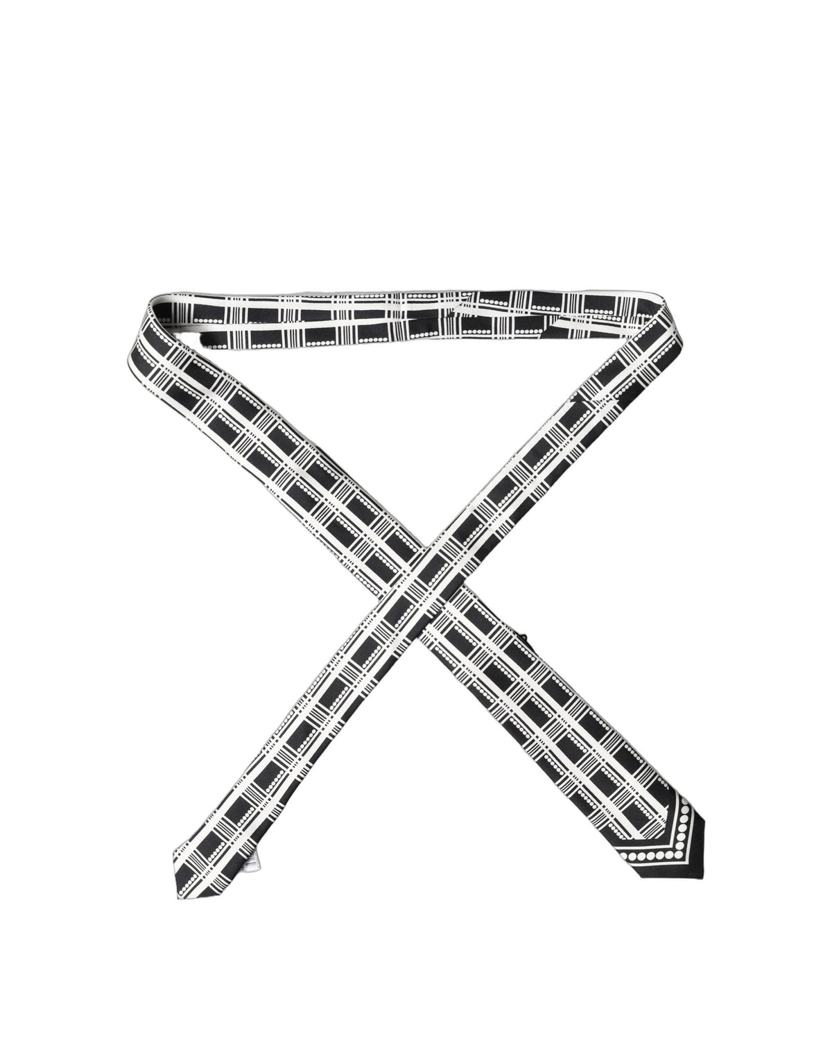 Dolce & Gabbana Black White Abstract Silk Adjustable Men Tied Necktie Tie - Eljoys Fashion 