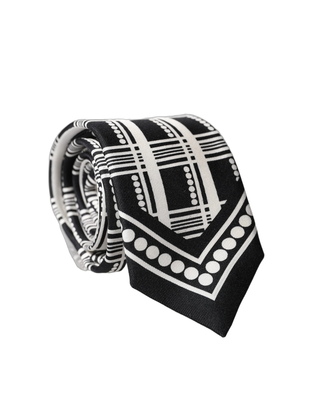 Dolce & Gabbana Black White Abstract Silk Adjustable Men Tied Necktie Tie - Eljoys Fashion 