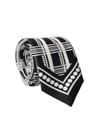 Dolce & Gabbana Black White Abstract Silk Adjustable Men Tied Necktie Tie - Eljoys Fashion 