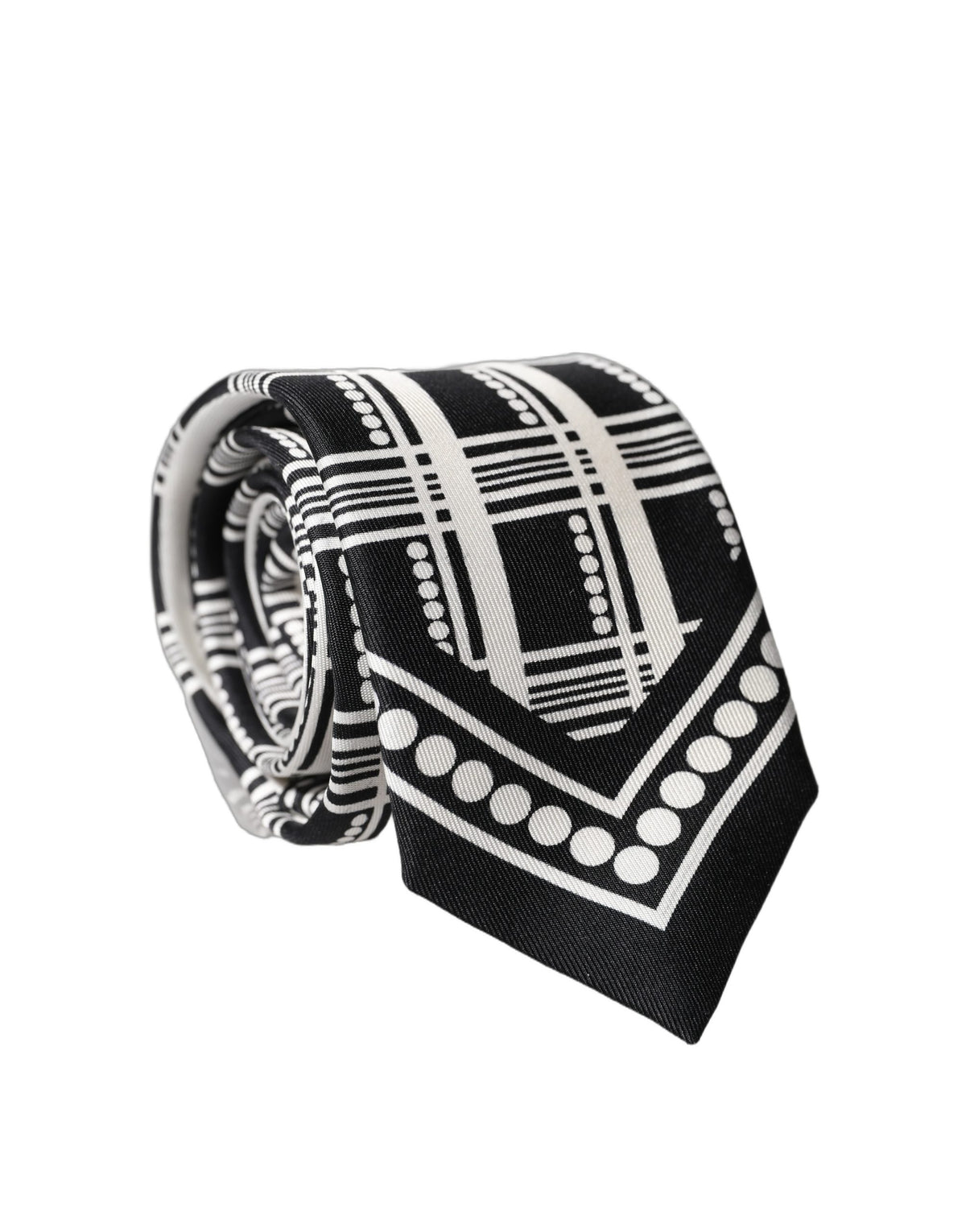 Dolce & Gabbana Black White Abstract Silk Adjustable Men Tied Necktie Tie - Eljoys Fashion 
