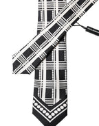 Dolce & Gabbana Black White Abstract Silk Adjustable Men Tied Necktie Tie - Eljoys Fashion 