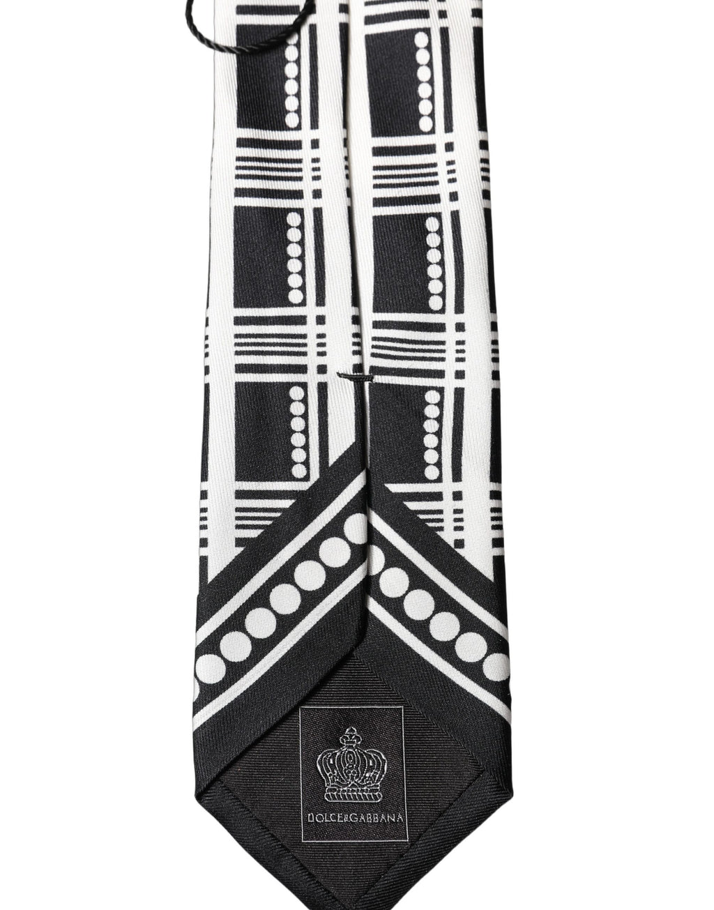 Dolce & Gabbana Black White Abstract Silk Adjustable Men Tied Necktie Tie - Eljoys Fashion 