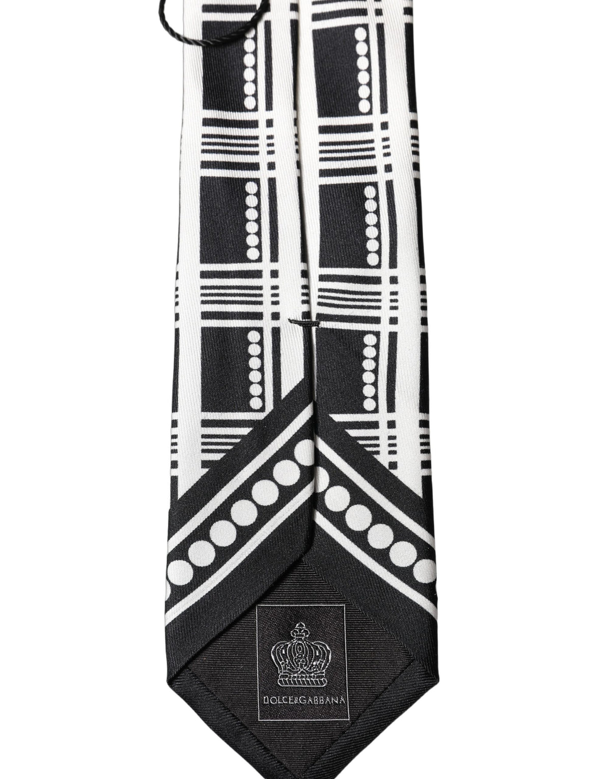 Dolce & Gabbana Black White Abstract Silk Adjustable Men Tied Necktie Tie - Eljoys Fashion 