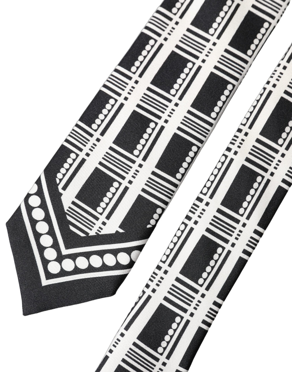 Dolce & Gabbana Black White Abstract Silk Adjustable Men Tied Necktie Tie - Eljoys Fashion 
