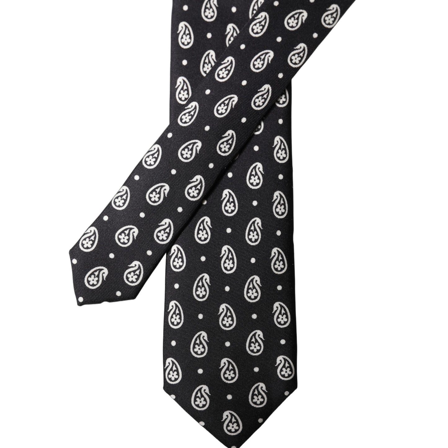Dolce & Gabbana Black Paisley 100% Silk Adjustable Men Tied Necktie Tie