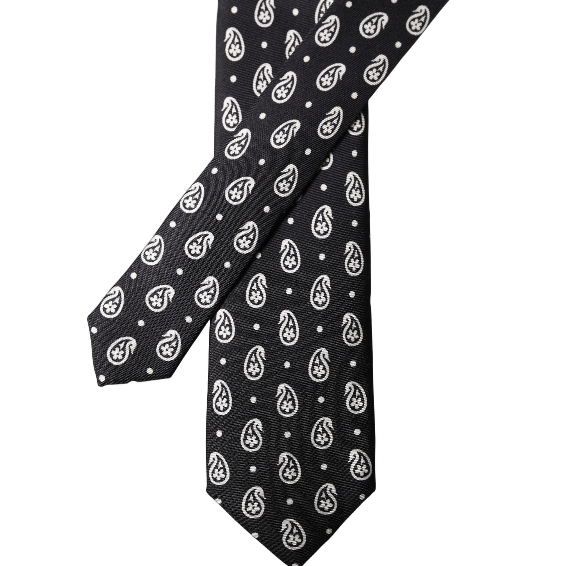 Dolce & Gabbana Black Paisley 100% Silk Adjustable Men Tied Necktie Tie