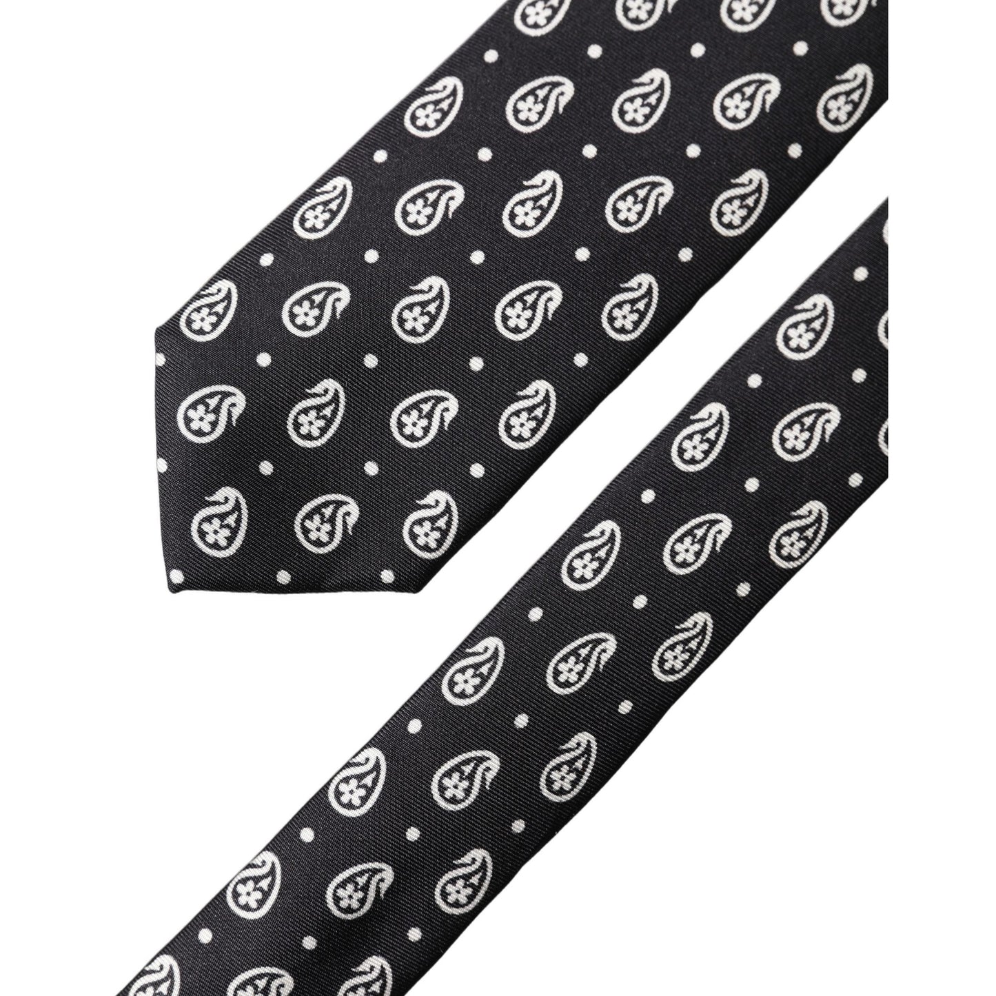 Dolce & Gabbana Black Paisley 100% Silk Adjustable Men Tied Necktie Tie
