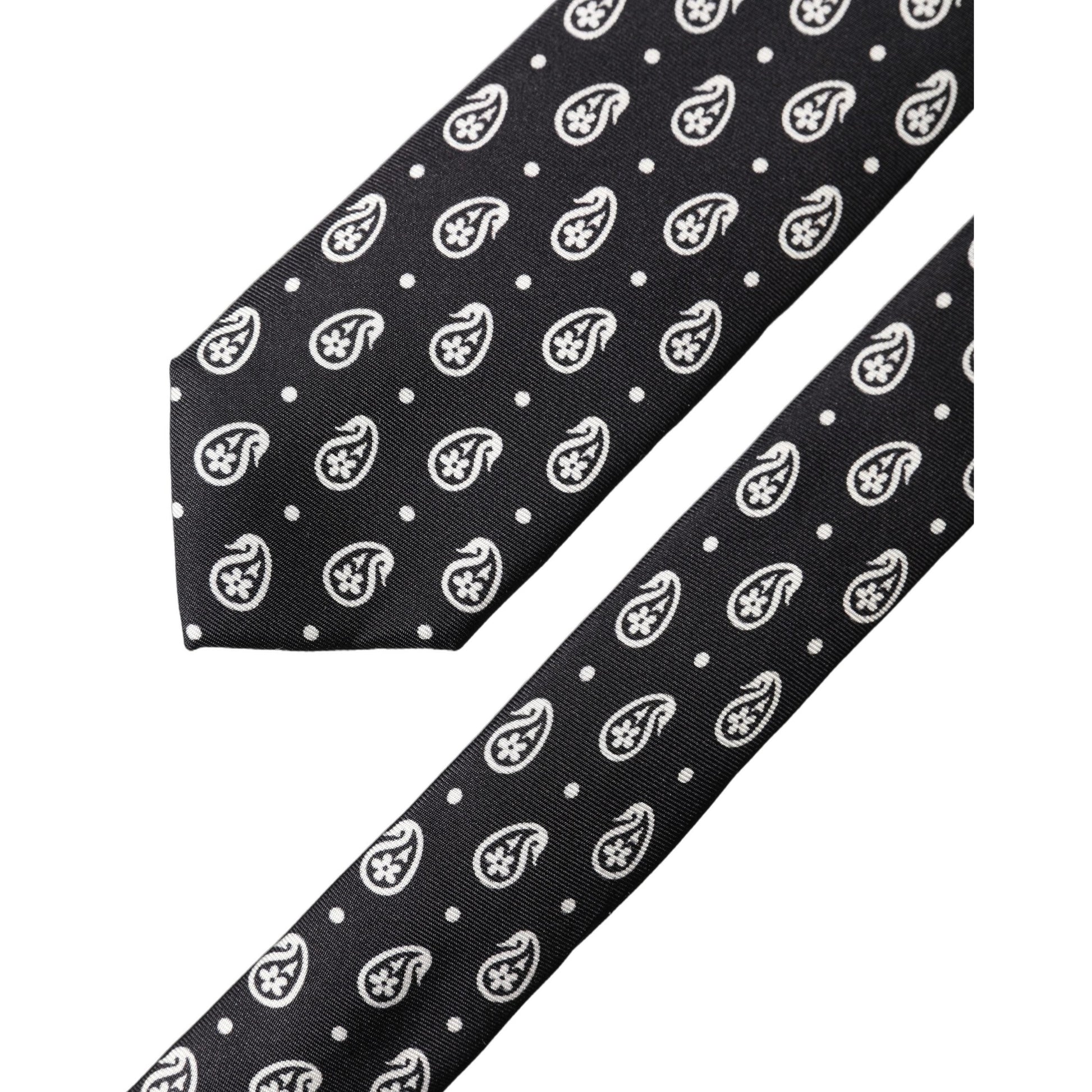 Dolce & Gabbana Black Paisley 100% Silk Adjustable Men Tied Necktie Tie