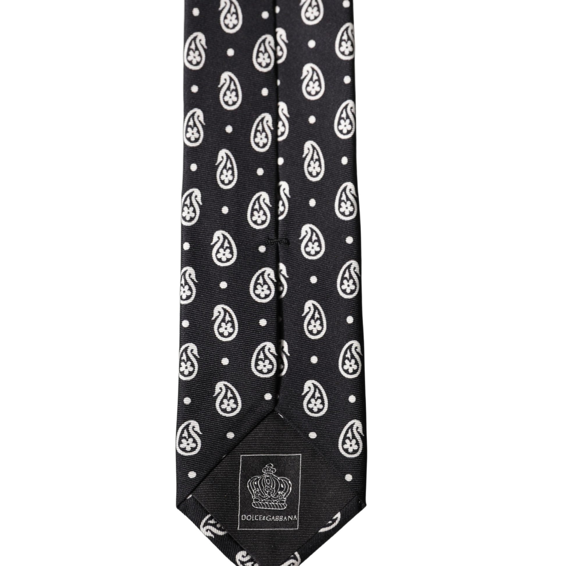 Dolce & Gabbana Black Paisley 100% Silk Adjustable Men Tied Necktie Tie