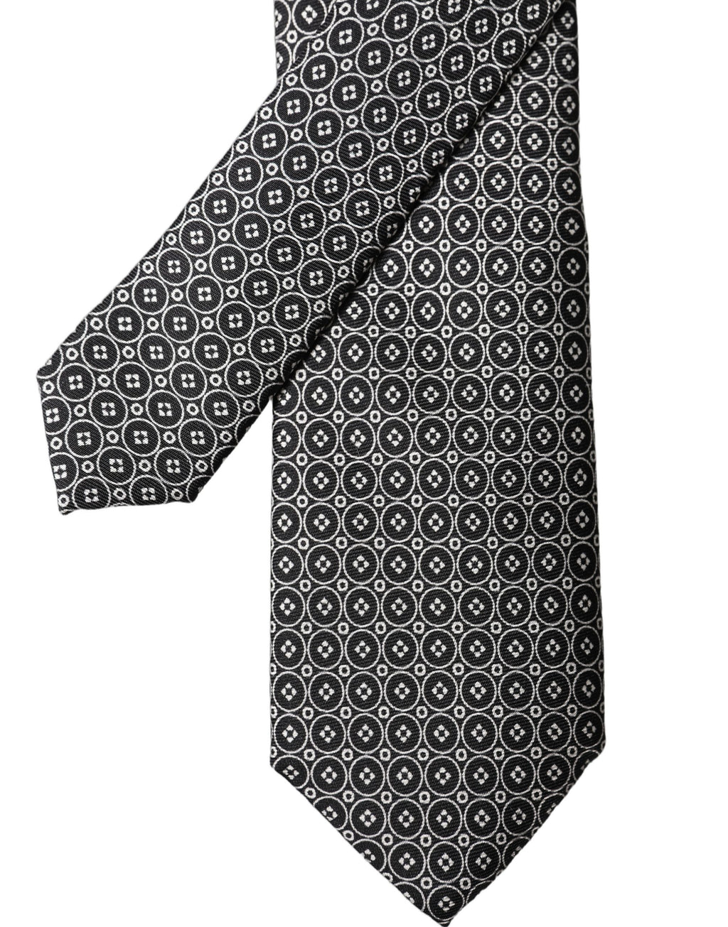 Dolce & Gabbana Gray White Patterned Silk Adjustable Men Necktie Tie - Eljoys Fashion 