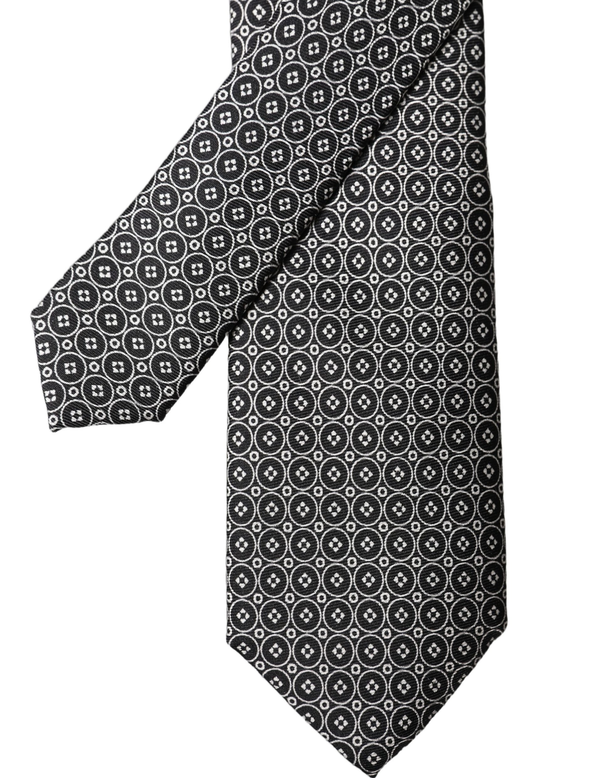 Dolce & Gabbana Black White Patterned Silk Adjustable Men Necktie Tie