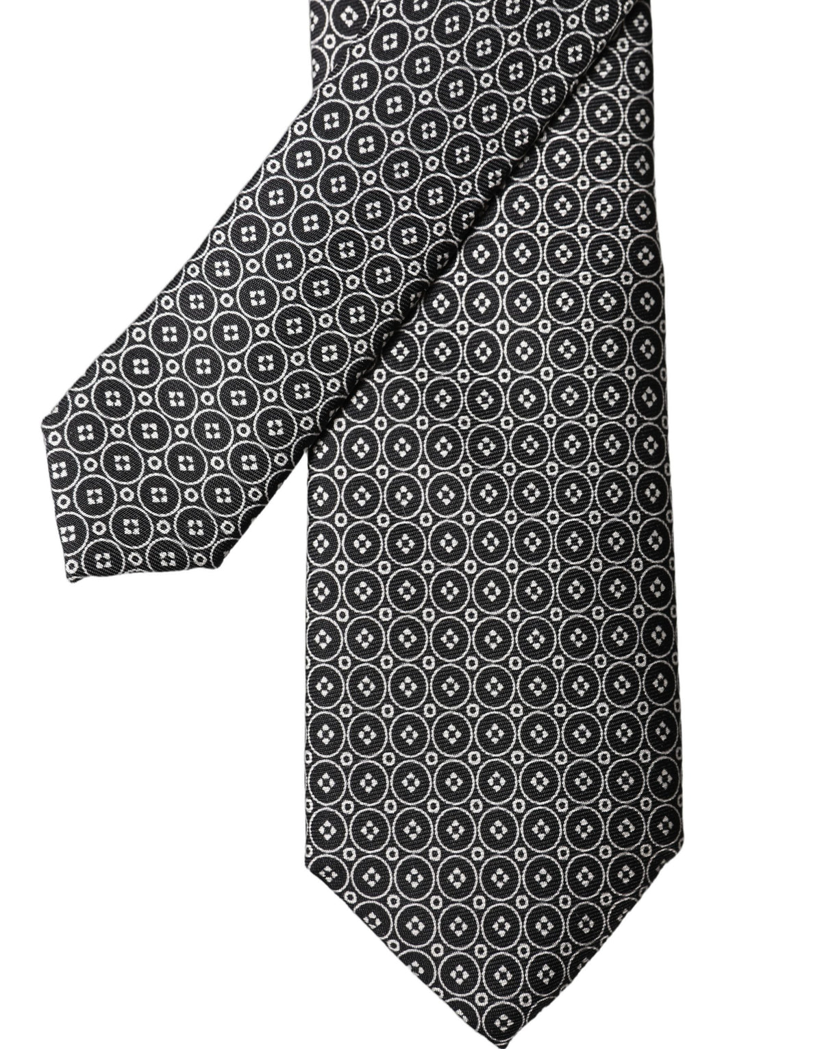 Dolce & Gabbana Gray White Patterned Silk Adjustable Men Necktie Tie - Eljoys Fashion 