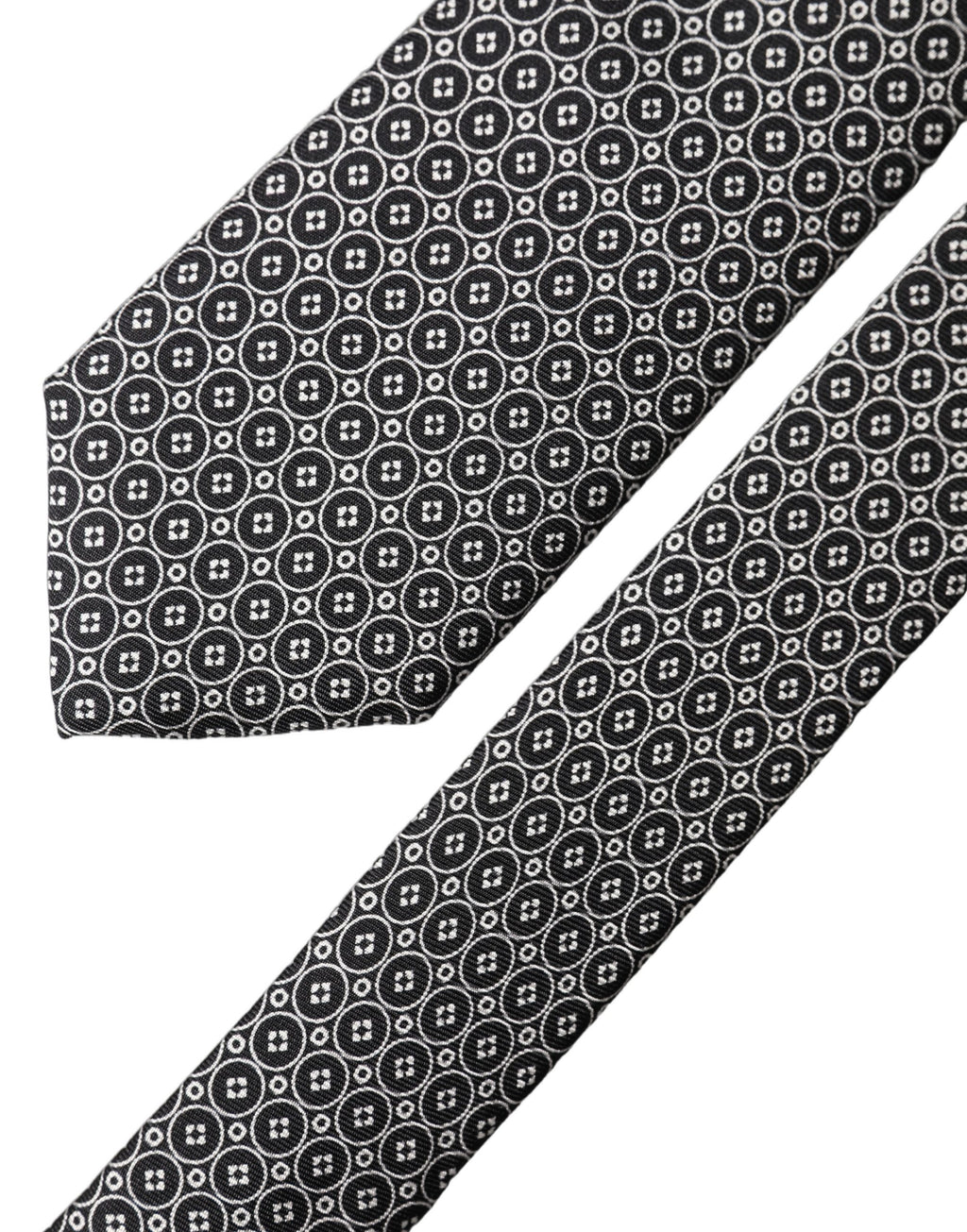 Dolce & Gabbana Gray White Patterned Silk Adjustable Men Necktie Tie - Eljoys Fashion 