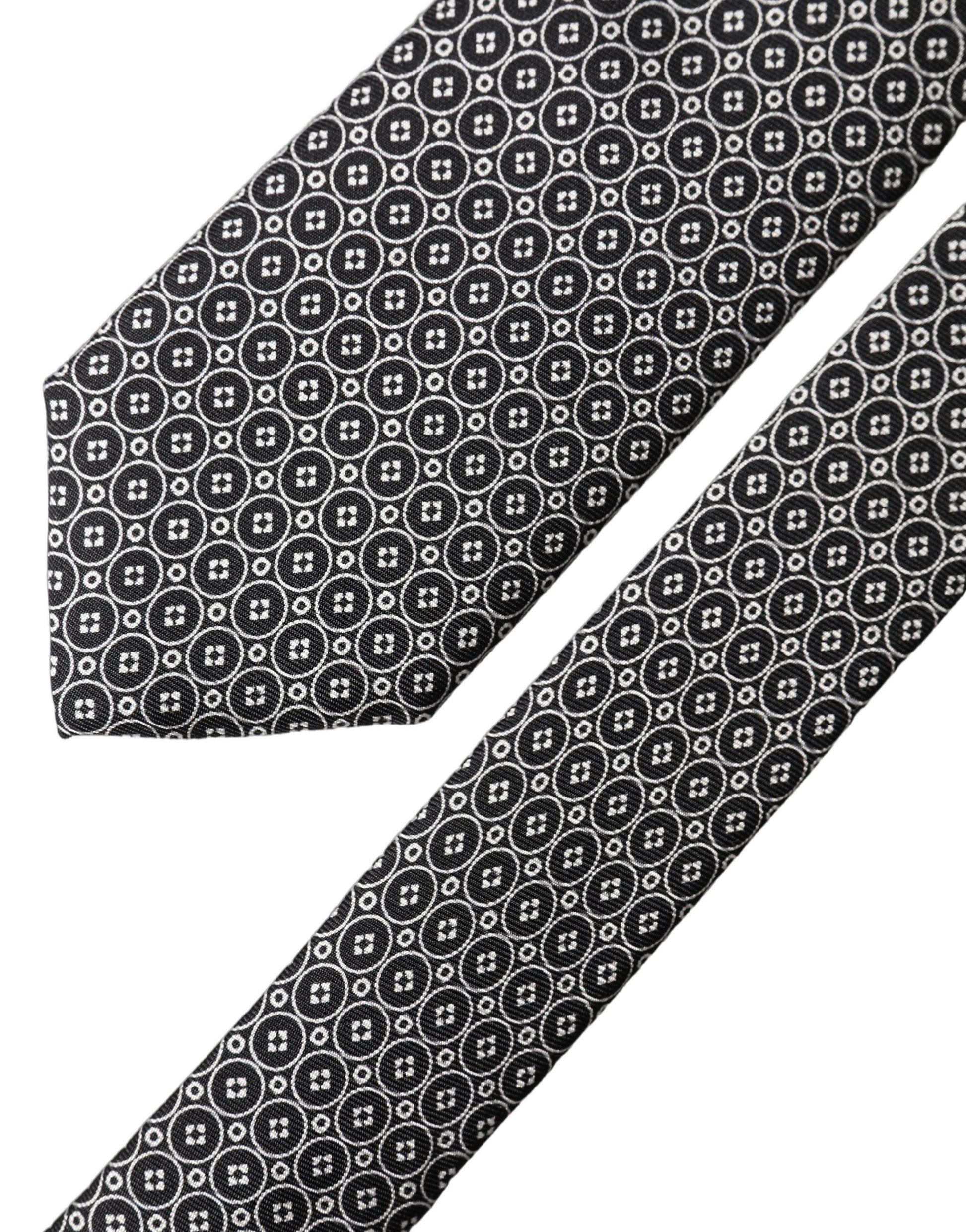Dolce & Gabbana Black White Patterned Silk Adjustable Men Necktie Tie