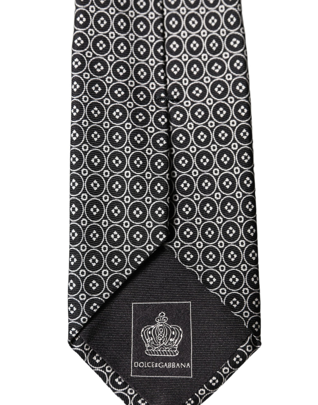 Dolce & Gabbana Gray White Patterned Silk Adjustable Men Necktie Tie - Eljoys Fashion 