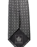 Dolce & Gabbana Gray White Patterned Silk Adjustable Men Necktie Tie - Eljoys Fashion 