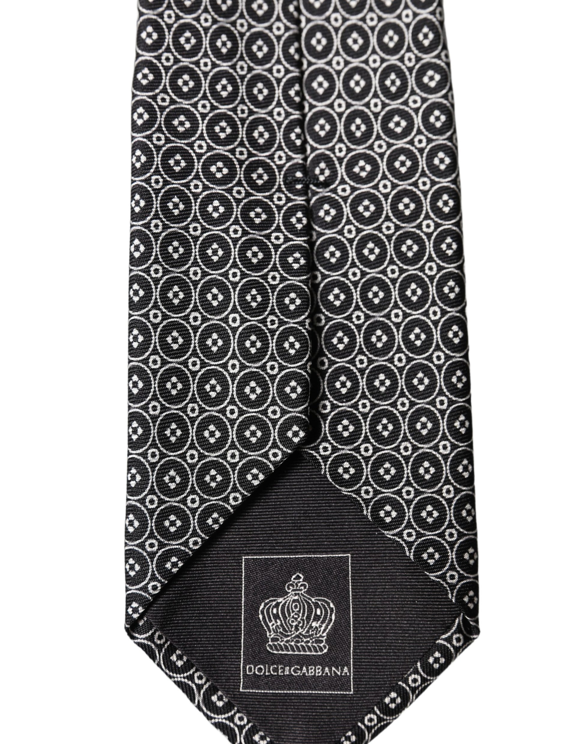 Dolce & Gabbana Black White Patterned Silk Adjustable Men Necktie Tie