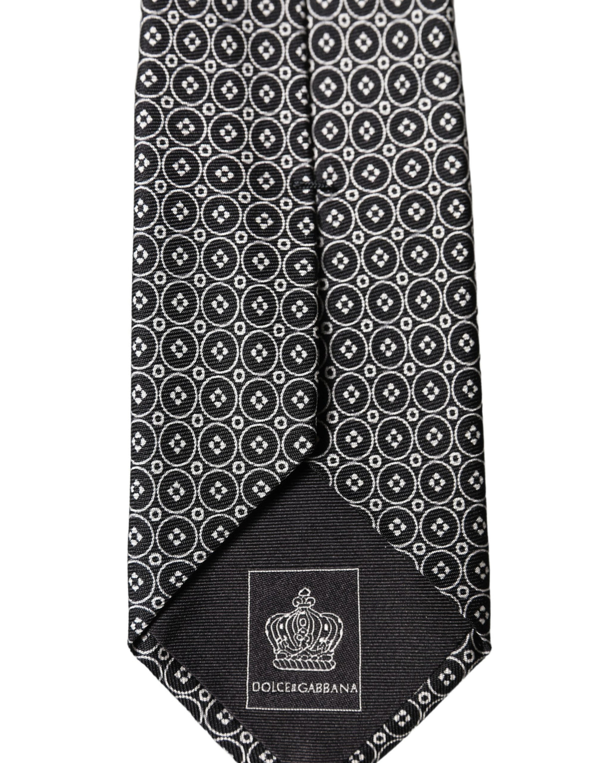 Dolce & Gabbana Gray White Patterned Silk Adjustable Men Necktie Tie - Eljoys Fashion 