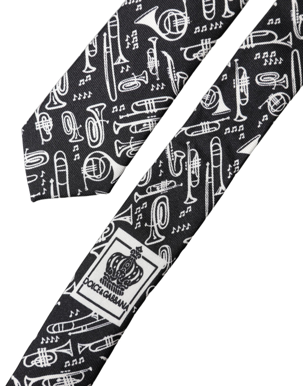 Dolce & Gabbana Black Trumpet Print Silk Adjustable Men Tied Necktie Tie - Eljoys Fashion 