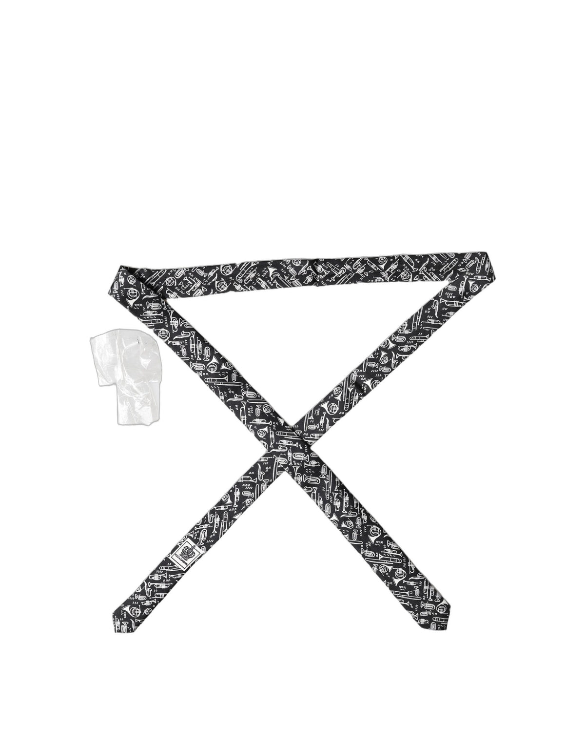 Dolce & Gabbana Black Trumpet Print Silk Adjustable Men Tied Necktie Tie - Eljoys Fashion 