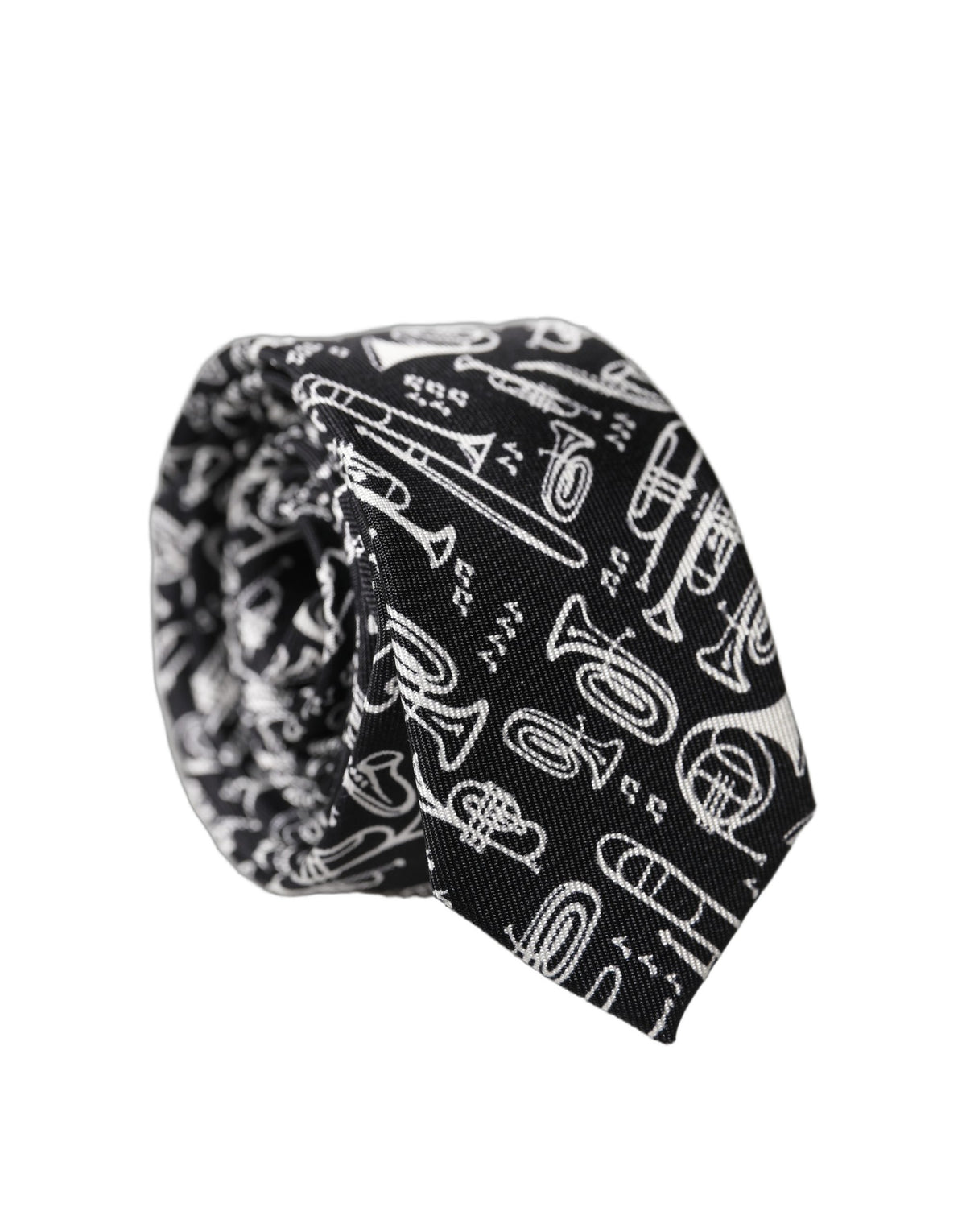 Dolce & Gabbana Black Trumpet Print Silk Adjustable Men Tied Necktie Tie - Eljoys Fashion 