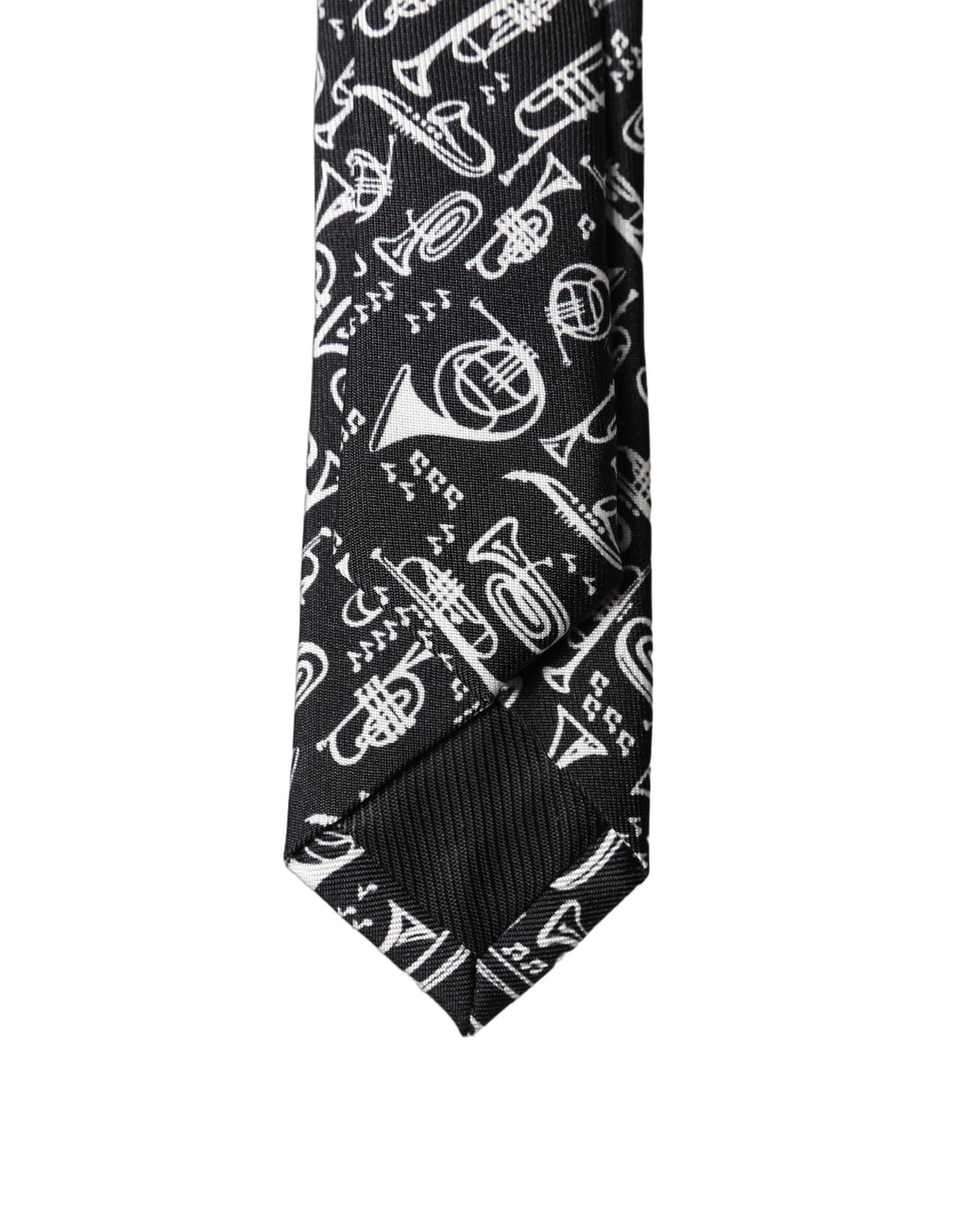 Dolce & Gabbana Black Trumpet Print Silk Adjustable Men Tied Necktie Tie - Eljoys Fashion 