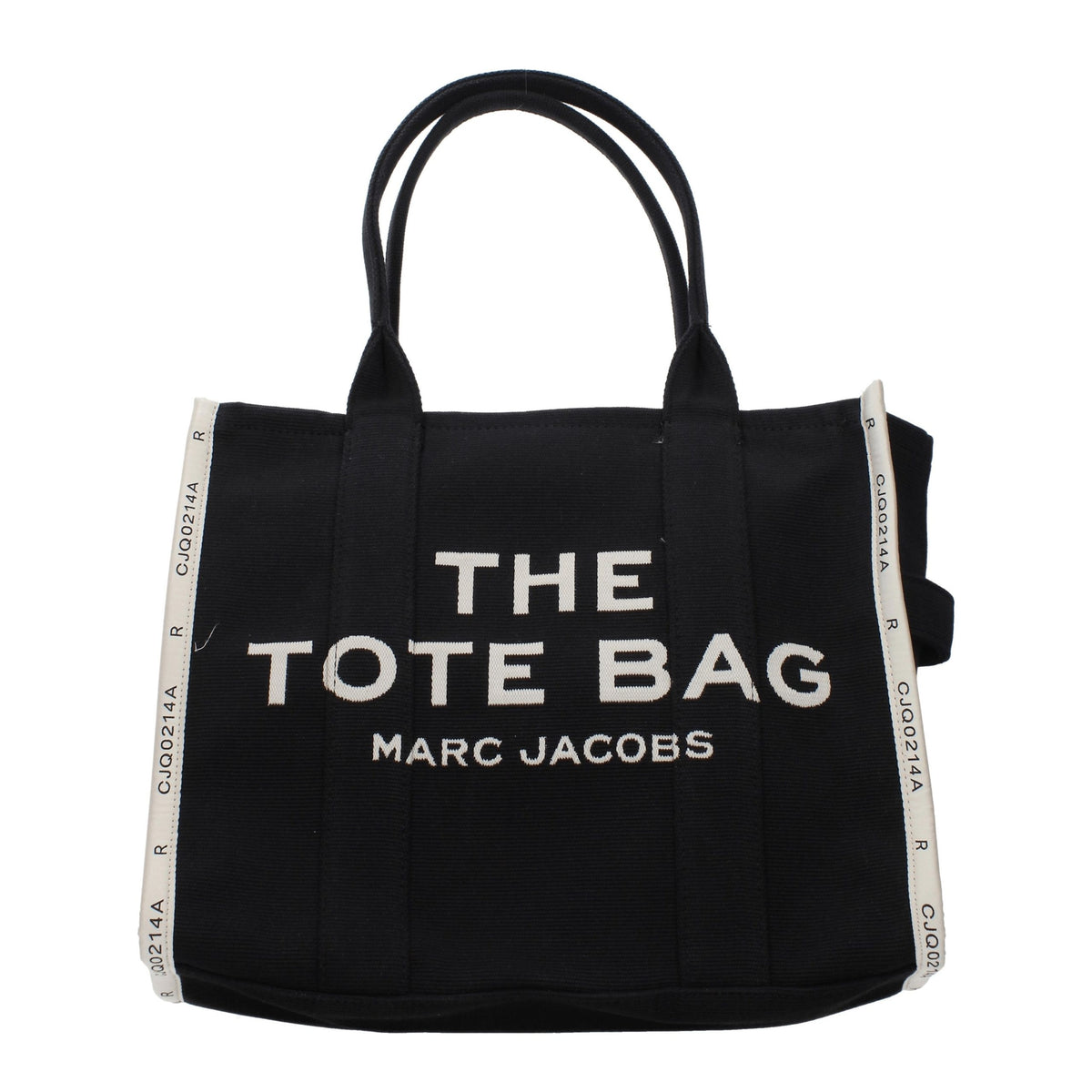 Black fabric shoulder bag by Marc Jacobs with adjustable strap and minimalist design, perfect for everyday wear.