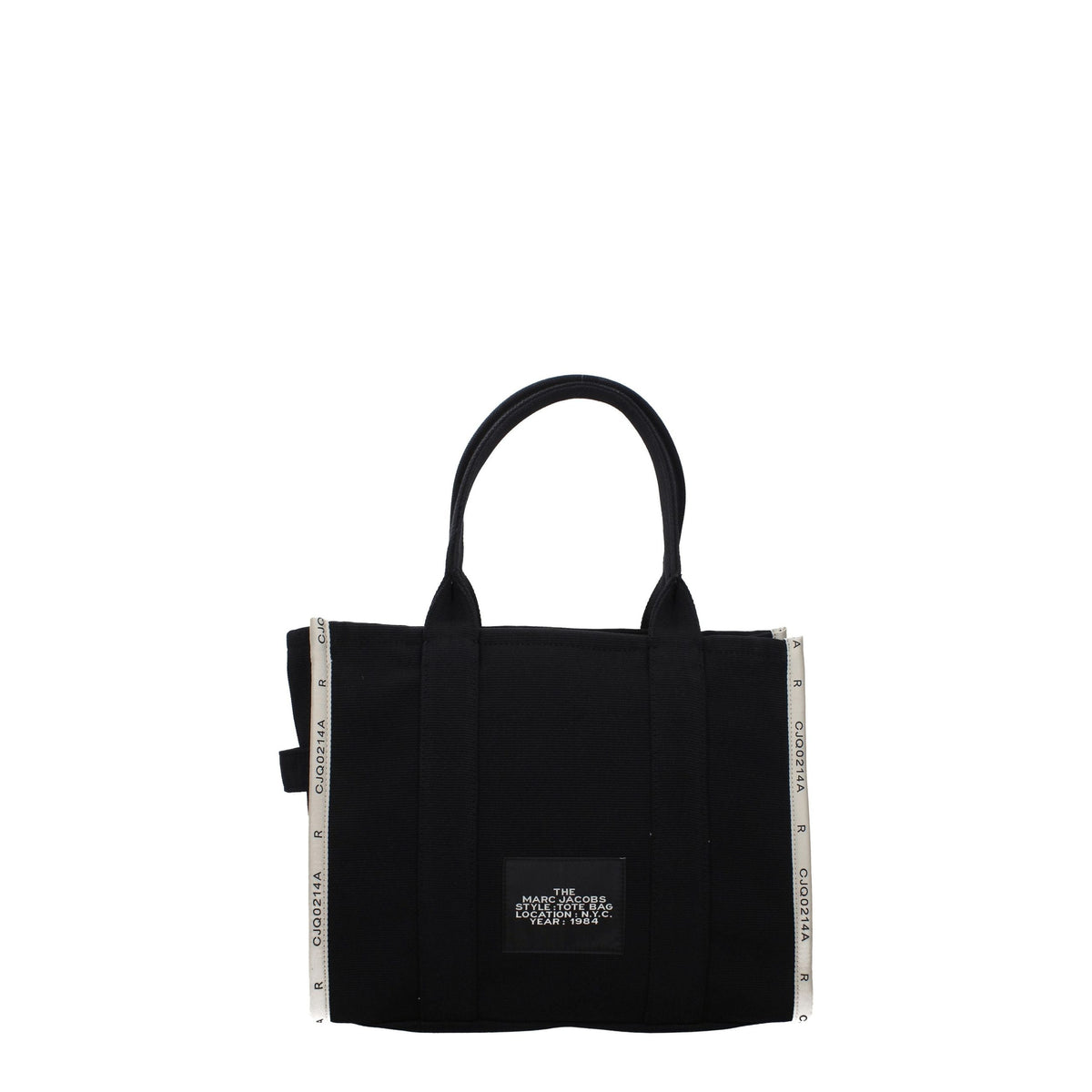 Black fabric shoulder bag by Marc Jacobs featuring a sleek design and adjustable strap.